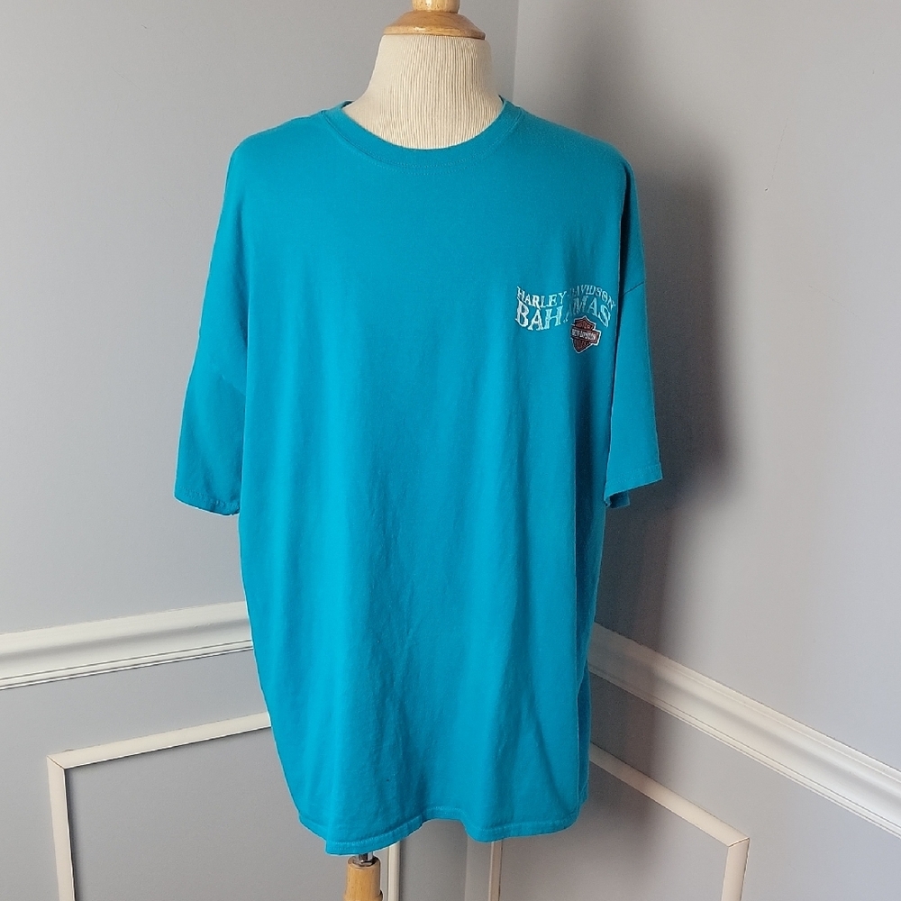 HARLEY-DAVIDSON Bahamas Teal Biker Graphic Moto Casual Short‎ Sleeve T-Shirt 2XL